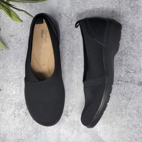 Clarks | Collection Sashlyn Knit Slip-on Shoes in Black - Picture 1 of 8